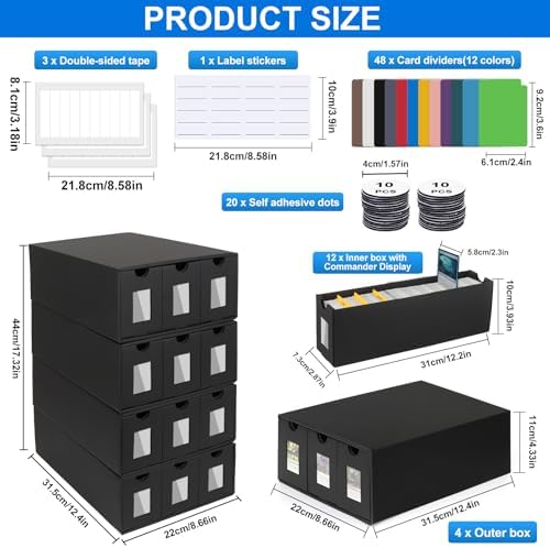12000+ Trading Card Storage Box for Commander Display, Card Deck Box Cardboard with 48 Card Dividers, Labels & Tapes, Trading Card Collection Box Fit for YuGiOh, TCG, PTCG, MTG and Sport Cards