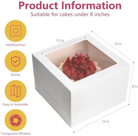 12 x 12 x 8 Bundt Cake Boxes 10 Pack | USA Brand | 450GSM Most Certified Cake Box