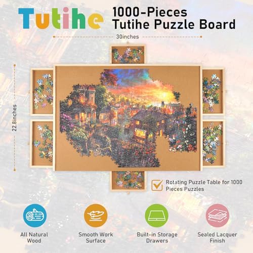 1000 Piece Rotating Puzzle Board with Drawers and Cover,23"x30"Portable Wooden Jigsaw Puzzle Table for Adults Portable,Lazy Susan Spinning Puzzle Boards Birthday Gift for mom