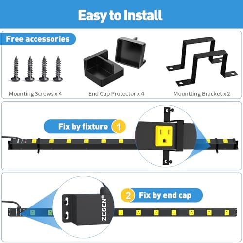 12 Outlet Long Power Strips Heavy Duty Garage Workshop Multi Wide Industrial Power Strip Surge Protector with 4ft Cord, ETL Certified, 1875W, Black