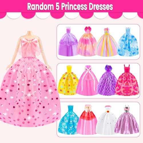 110 Pcs Doll Clothes and Accessories - Doll Dress up Toys for Girls with Wedding Dresses, Casual Dresses, Casual Jumpsuit, Swimsuits Bikini, Glasses, Shoes, Hangers, Doll Clothes Toys for Girl Gift