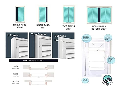 Plantation Shutters –Custom Made Window Blinds – No Front Tilt Rod - Easy DIY Installation – Interior Plantation Shutters -Privacy Blinds for Kitchen, Bath, Bedroom