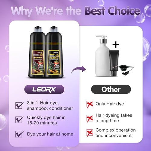 "Leorx 3 In 1 Hair Dye Shampoo, 16.9 Fl Oz, Wine Red, Instant Herbal Refresh For Women & Men - Color Your Hair with Ease - Tintes Para El Cabello Profesional"
