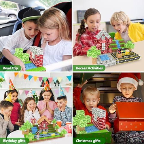 100PCS Magnetic Building Blocks for Kids Ages 4-8,Magnet STEM Sensory Toys- Mine World Build Set,Tiles Road Track,Christmas Birthday Gifts Toy