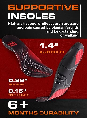 (Pro Grade) 220+ lbs Plantar Fasciitis High Arch Support Insoles Men Women - Orthotic Shoe Inserts for Arch Pain Relief - Boot Work Shoe Insole - Standing All Day Heavy Duty Support (S, Black)