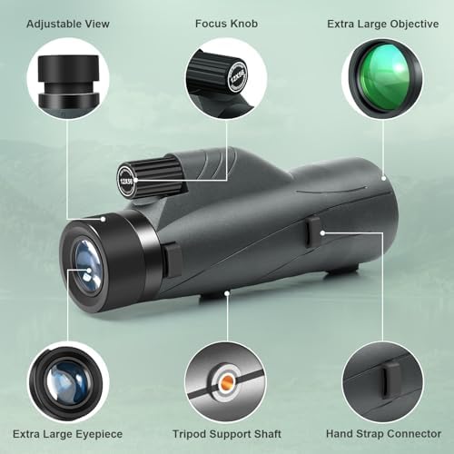 12x56 High Power Monocular Telescope with Smartphone Adapter Tripod Bag, Lightweight Monoculars for Adults with BAK4 Prism & FMC Lens, Suitable for Bird Watching Camping - Pale Grey
