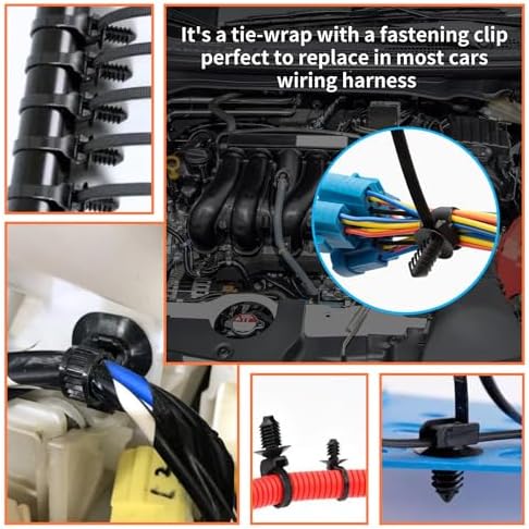 100PCS 8.3" Fir Tree Push Mount Zip Ties Heavy Duty Nylon Cable Ties, Cable Management Indoor Oudoor UV Resistant Self Locking for Automotive Wiring, Cars, Boats, Engine Bay Wire (BLACK, 8.3IN)