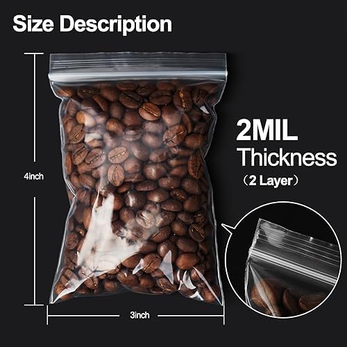 1200Pcs Small Plastic Bag for Jewelry, 3x4'' Small Zip Bag Baggies Resealable, 2 Mil(2 Layer) Durable Small Zip Bag for Pill and Small Business - Clear
