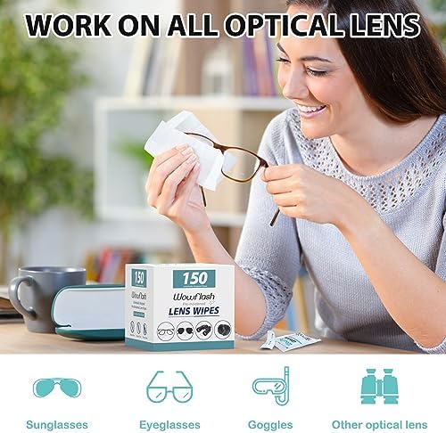 150 Count Lens Wipes for Eyeglasses, Eyeglass Lens Cleaning Wipes Pre-moistened Individually Wrapped Sracth-Free Streak-Free Eye Glasses Cleaner Wipes for Sunglass, Camera Lens, Goggles