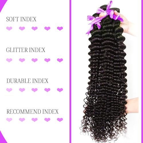 12A Deep Wave Bundles Human Hair 14 16 18 Inch Deep Curly Human Hair Bundles 100% Unprocessed Brazilian Virgin Weave 3 Bundles Double Weft Raw Remy Hair Bundles Deals Full And Thick