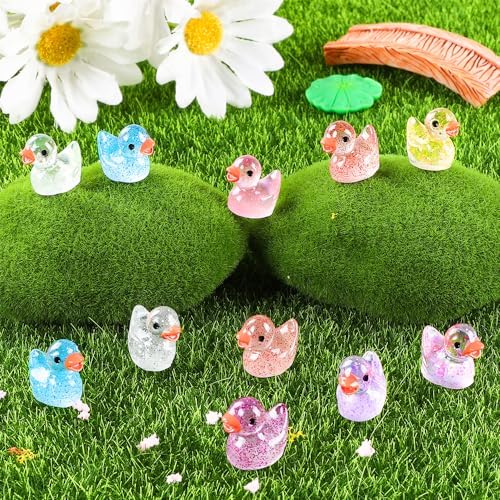 100pcs Mini Glitter Ducks Colorful Tiny Small Little Resin Ducks to Hide Plastic Animal Figures for for Dollhouse Micro Dollhouse Landscape Aquarium Decorations