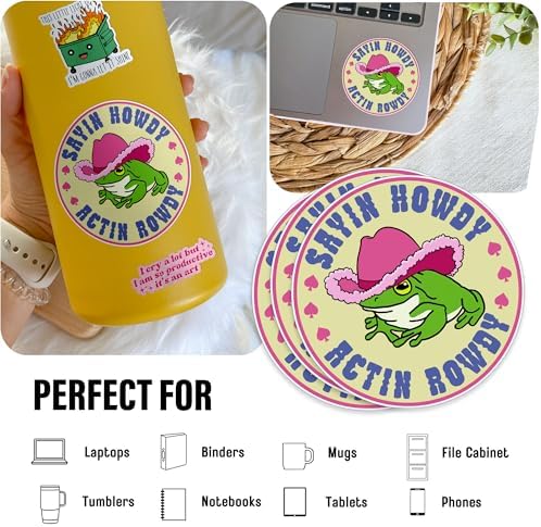 (3Pcs) Sayin Howdy Actin Rowdy Frog Sticker Funny Cowboy Frog Cowgirl Country Western 3" Sticker Waterproof Vinyl Sticker for Laptop, Water Bottle, Tumbler, Accessories Gifts 3 Inches