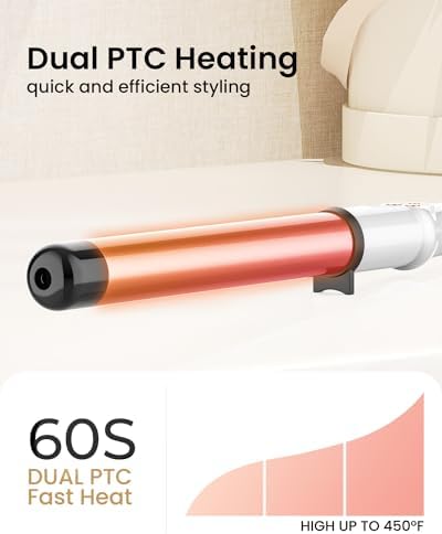 1 1/4 Inch Extra Long Barrel Curling Wand, Ceramic Tourmaline Curling Wand Professional Dual Voltage with Adjustable Temperature