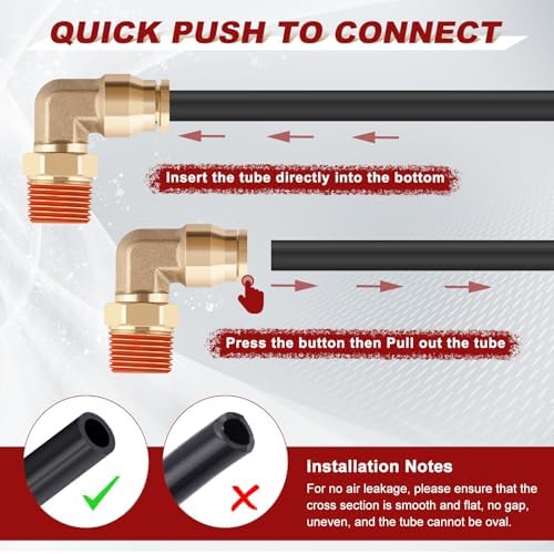 1/4" Quick Push to Connect Fittings Brass 90 Degree Union Swivel Elbow Joint DOT Approved 1/4" Tube OD x 1/8" NPT Thread Air Brake Line Adapter Air Suspension Kit for Car Truck Trailers 2pcs