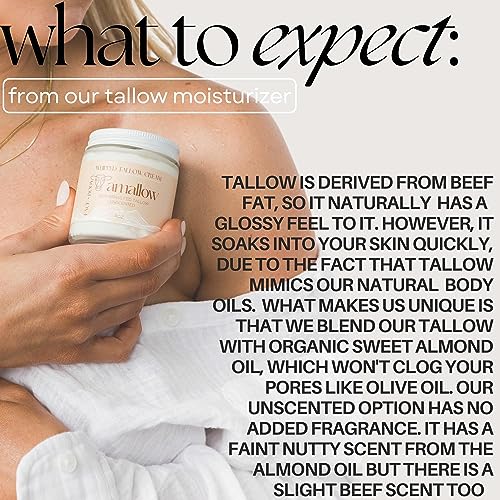 100% Grass Fed Beef Tallow for Skin Care - Face + Body - Whipped Moisturizer for Sensitive Skin - Natural Lotion, 4 FL. oz. (Unscented)
