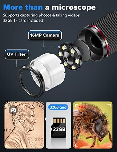10" HDMI LCD Digital Microscope 1500X,Coin Microscope for Adults with 16MP Camera Sensor,Soldering Microscope with LED Lights Touch Control,TV/Windows/Mac Compatible, Coin Guidebook Included