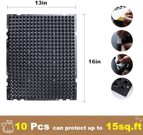 10 Packs Scat Mat for Cats, 13X16 inches Pet Deterrent Spikes, Indoor Outdoor Humane Cat Repellent Fence (Black)