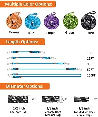 (2 Pack) Long Dog Leash for Dog Training 15FT/30FT/50FT, Dog Rope Check Cord with Reflective Thread for Large Medium Small Dogs, Dog Tie-Out Cable Lead for Hunting, Camping&Backyard
