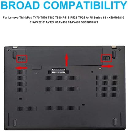 01AV423 01AV452 Laptop Battery Replacement for Lenovo ThinkPad T570 T580 T470 T480 P51S P52S TP25 A475 A485 01AV422 01AV424 01AV490 4X50M08810 SB10K97579 SB10K97580 SB10K97581 SB10K97597 - 11.4V 24Wh
