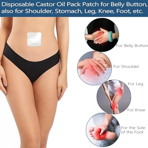12Pcs Hypoallergenic Castor Oil Pack Wrap for Belly Button, 3.2 x 3.2 inches Disposable, Self-Adhesive, and Highly Absorbent Castor Oil Wraps Patch Pads - White