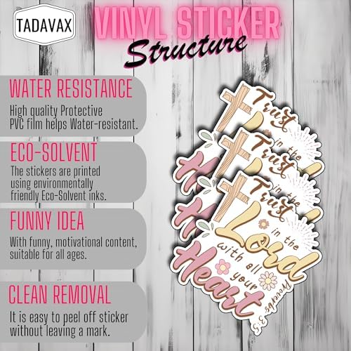(3Pcs) Trust in The Lord with All Your Heart Sticker Christian God Cristianos Cross Bible Decorate Waterproof Vinyl Water Bottle Tumbler Books Phone Laptops Sticker Gifts for Love Jesus 3x2.6 Inch