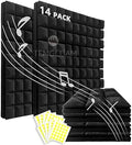 14 Pack Sound Proof Foam Panels |Acoustic Panels Self-Adhesive |12"×12"×2" Quick-Recovery Soundproof Wall Panels | High Density Sound Dampening Panels for Home Studio (Black)