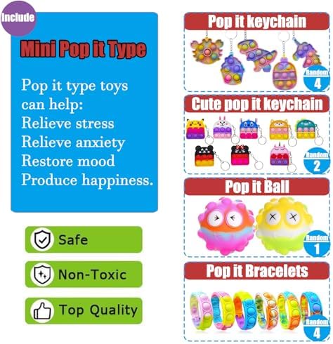 109 PCS Premium Party Favors Toys for Kids,Assortment Mini Pop Fidget it Toys for All Ages Kids,Classroom Prizes,Treasure Chest, Prize Box Toys, Goody Bag Fillers,Carnival Prizes for Boys Girls 4-10