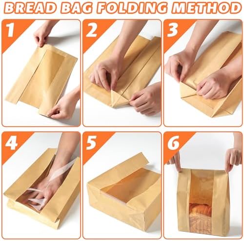 100 Pcs Bread Bags for Homemade Bread, Sourdough Paper Bread Bags With Window, 50% Thicker 13.7x8.2x3.7in, A Large Bakery Bags Used for Storage Bread & Snacks, 110 Cute Sealing Stickers With Ties