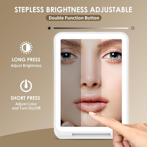 10X Magnification Rechargeable Makeup Mirror for Travel, Makeup Mirror with 80 LED Lights, 3 Color Lighting, Dimmable Touch Screen,Portable Vanity Mirror, Travel Essentials