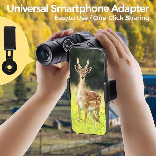 12x42 HD Adult Binoculars: Compact, Lightweight for Bird Watching, Travel, Sports, Concerts, Wildlife, Hiking, Hunting + Phone Adapter