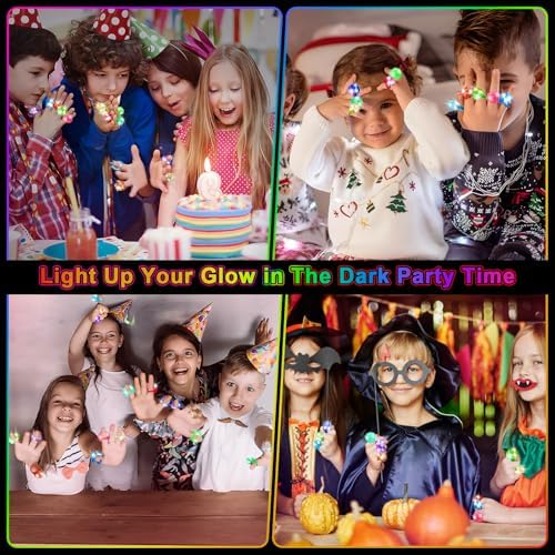 150 Pack LED Light Up Rings, Glow in the Dark Party Supplies, 6 Style Flashing Glow in the Dark Rings for Adults & Kids Birthday Party Favors,Classroom Prizes,Concert,Goodie Bag Fillers, Raves