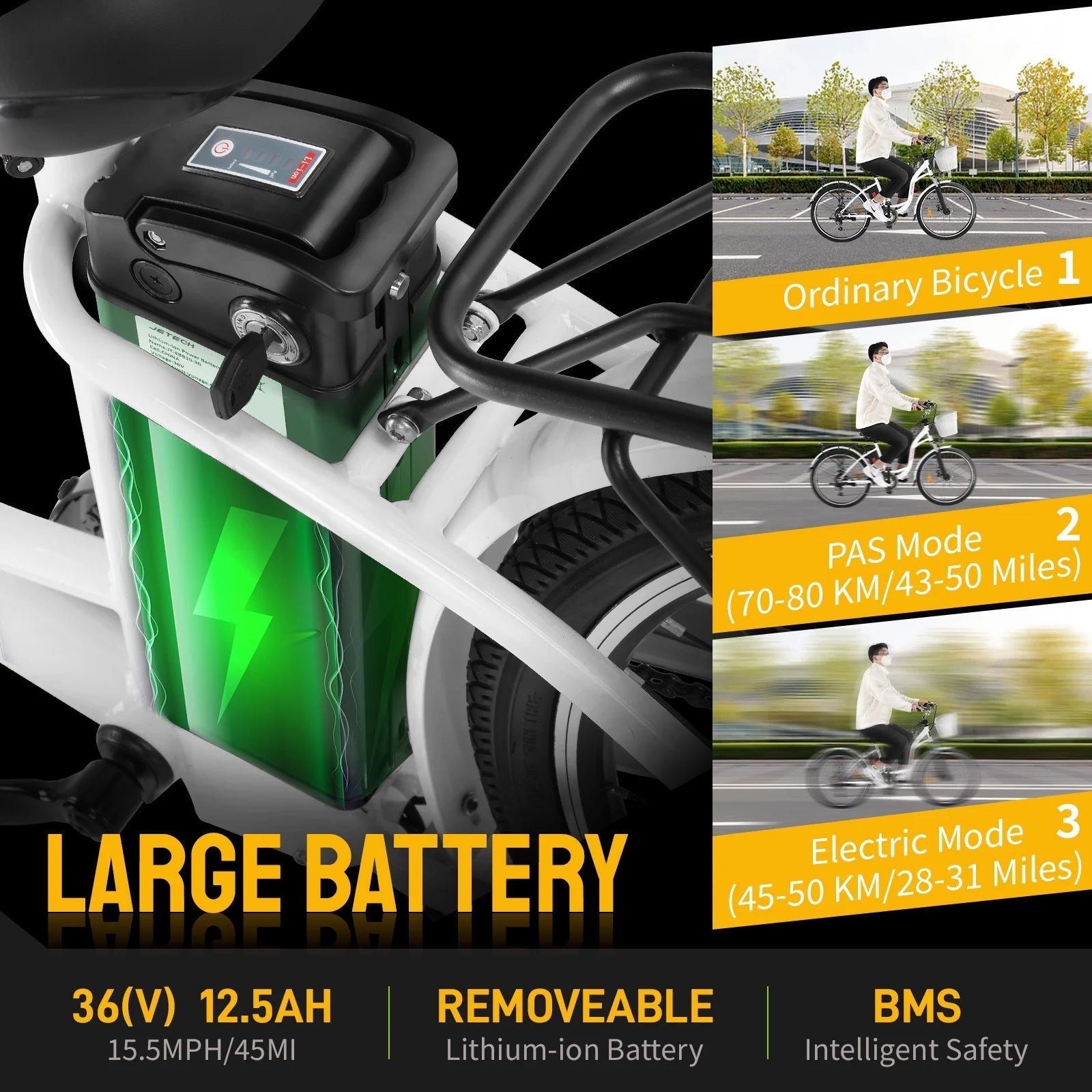 PEXMOR Electric Bike for Adults 350W (Peak 500W) City Commuter Ebike 36V 12.5AH Removable Battery 26" Cruiser Electric Bicycle Shimano 6-Speed | Dual Shock Absorber | Basket