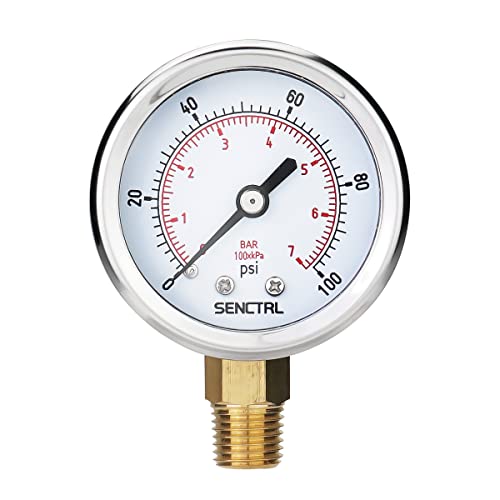 0-100 Psi Pressure Gauge, 2" Dial Size, 1/4 NPT Lower Mount, Waterproof, Stainless Steel Case, for Water Filter Well Pump Air Tire Low Pressure Test