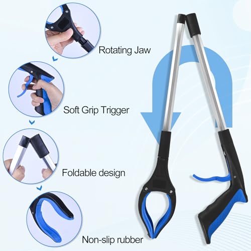 12 Pack Grabber Reacher Tool for Elderly, 32" Extra Long Litter Stick Lightweight Handy Claw Grabber for Arm Extension Garbage Gripper Trash Pick up Litter Picker Garden(Blue Classic)