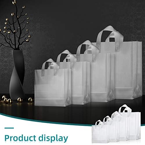 100 Pcs Frosted Plastic Gift Bags with Handles for Small Business Clear Shopping Bags with Cardboard Bottom,4 Sizes