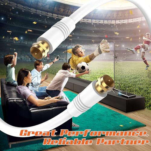 10FT RG6 Coaxial Cable, TV Coax Cable Cord Extender, Gold Plated Connectors, RG6 Compatible for Cable Modems, Cable Box, Digital Router, With F Connector and 90 Degree Angled Male to Female Adapter