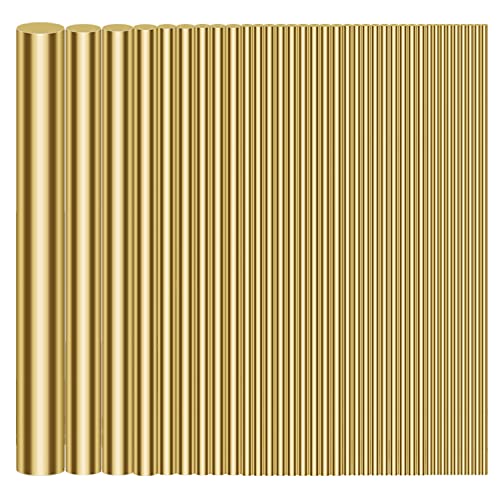 1/2" 3/8" 5/16" 1/4" 3/16" 5/32" 1/8" 3/32" 1/16" Brass Rods Assortment Kit, Brass Solid Round Rod Lathe Bar Stock for Craft Making, Handle Pin, 3.94" in Length (36 Pieces)