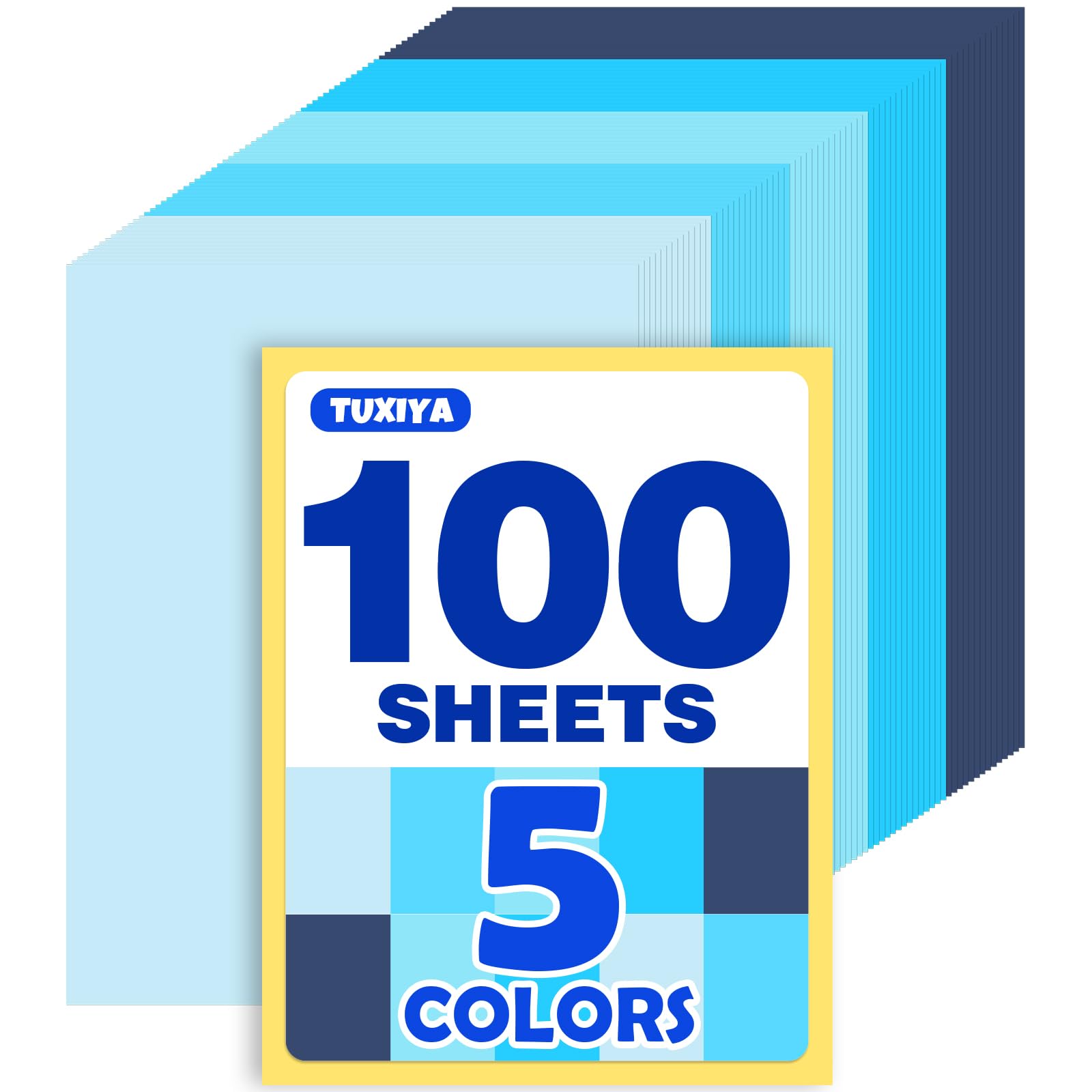 100 Sheets 8.5" x 11" Colored Cardstock, 5 Assorted Blue Shades of 180GSM/65LB Construction Paper, Blue Cardstock Printer Paper Card Making, DIY Crafts, School Supplies, Party Decorations