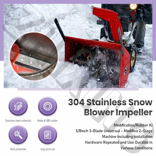 100% 304 Stainless Snow Blower Impeller Modification/Rubber Ki, 3/8inch 3-Blade Universal - Modifies 2-Stage Machine Including Installation Hardware, Repeated and Use Durable in Various Conditions (3)