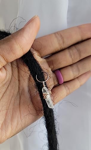 1 Quartz Crystal Loc Jewelry, Dreadlock Hair Beads, Stone Hair Rings, Natural Gemstones Adornment for Women Braids Hair Decoration Accessories (Silver Hair Ring)