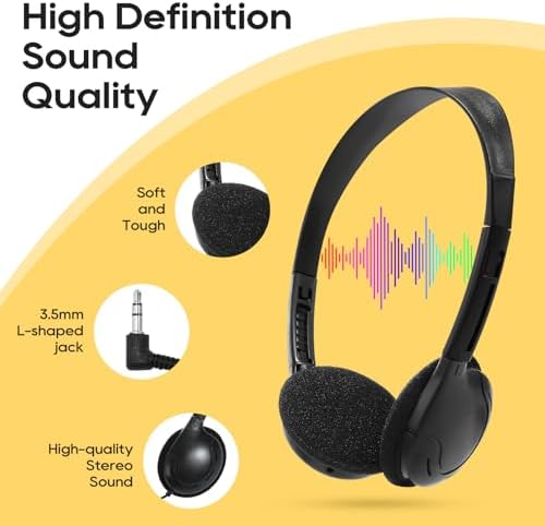 10 Pack Classroom Headphones, Headphones Bulk for Kids, Teenagers, Boys, Girls, Wire Bulk Headphones for Classroom, Adjustable with 3.5 mm Jack