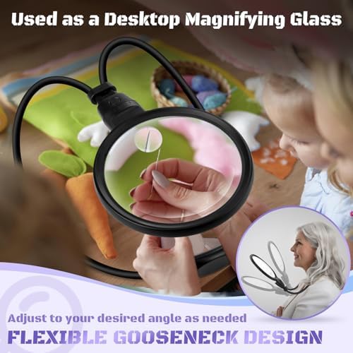 10X 30X Large Hands Free Magnifying Glass for Reading, Magnifying Glass with 3 Color LED Light, Flexible Gooseneck Magnifier for Reading,Sewing,Close Work, Seniors