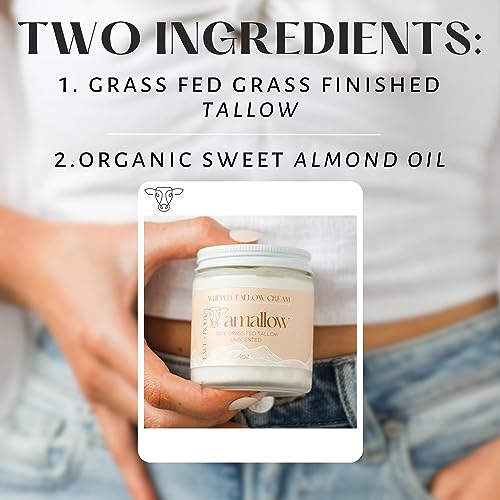100% Grass Fed Beef Tallow for Skin Care - Face + Body - Whipped Moisturizer for Sensitive Skin - Natural Lotion, 4 FL. oz. (Unscented)