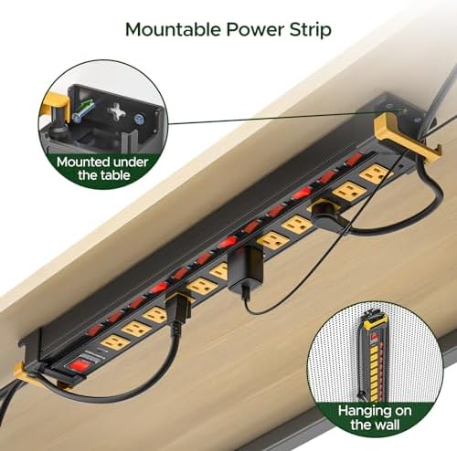 12 Outlet Long Heavy Duty Power Strip with Individual Switches,3300J Surge Protector Metal Power Strip,Wide Spaced,6Ft Cord Managment,ETL Listed(15A/1875W)