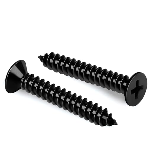 #10 x 1-1/2" Flat Head Wood Screw, Sheet Metal Screws, Stainless Steel 18-8 (304), Black Finish, 100 PCS