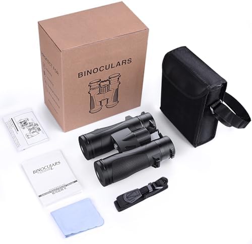 12x42 Roof Prism Binoculars for Adults -Large Eyepiece High Power Waterproof with Low Light Night-Professional HD Binoculars for Bird Watching Hunting Sports-BAK4 FMC Lens with Strap Carrying Bag