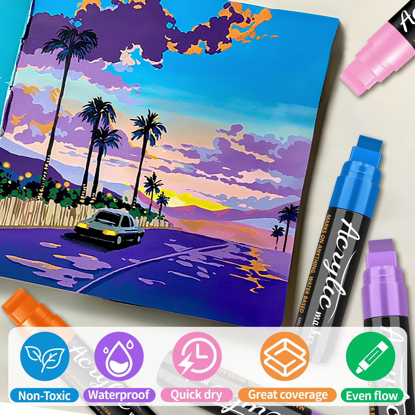 14 Colors Jumbo Markers, Jumbo Acrylic Paint Markers 15mm Wide Felt Tip Permanent Ink Pens for Poster, Rock Painting,Fabric,Glass, Wood, Stone, Ceramic & DIY Crafts, Vibrant Art Pens for Most Surfaces