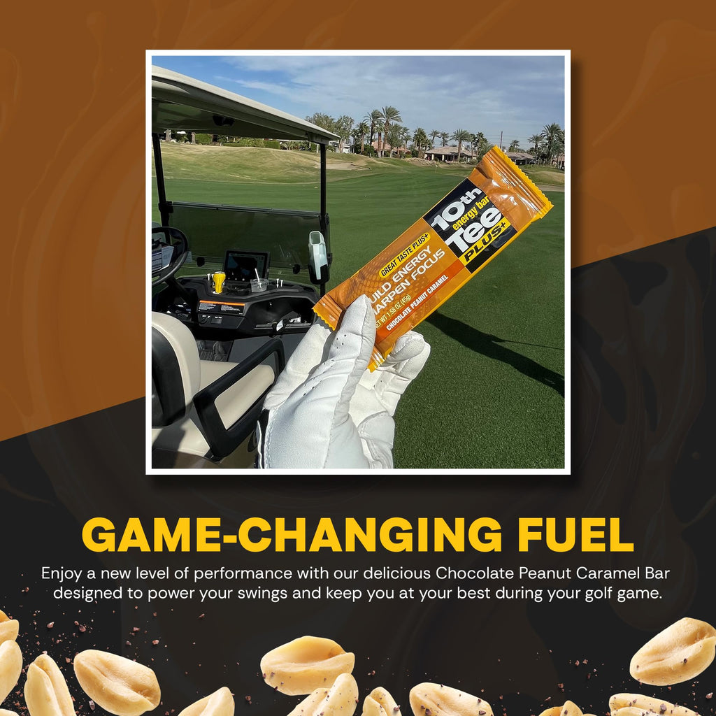 10th Tee Plus+ Chocolate Peanut Caramel Bar made with Natural Ingredients, 1.76-Ounce Bars (12 count) Golf Energy Bar Easily Digestible Chocolate Healthy office Snack best Bars