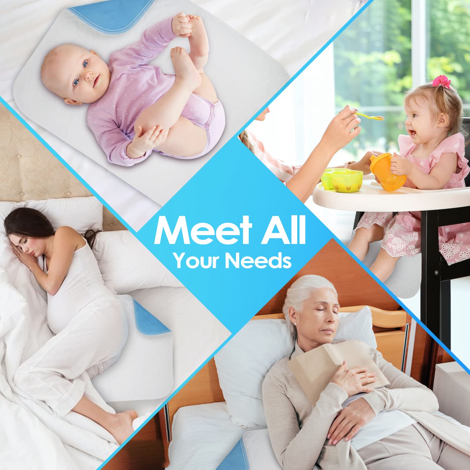 1 Pack Washable Incontinence Bed Pad, 34x52 Inch Reusable Bed Underpad, Waterproof Bed Pad with Better Liquid Absorption Perfect for Kids, Adults, Elderly, and Pets