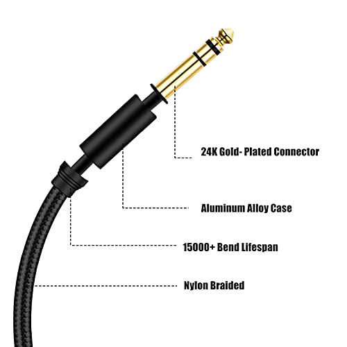 1/4 Inch TRS Instrument Cable 10Ft 2pack, 6.35mm TRS to 6.35mm TRS Stereo Audio Cable Male to Male Right-Angle-to-Straight for Guitar, Bass,Mixer,Amplifier,Speaker,Equalizer...